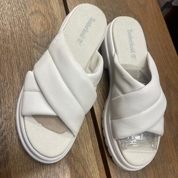 TIMBERLAND WOMEN'S LONDON VIBE SLIDE WHITE FULL GRAIN A63RV-EM2 ALL SIZES - Picture 1 of 9